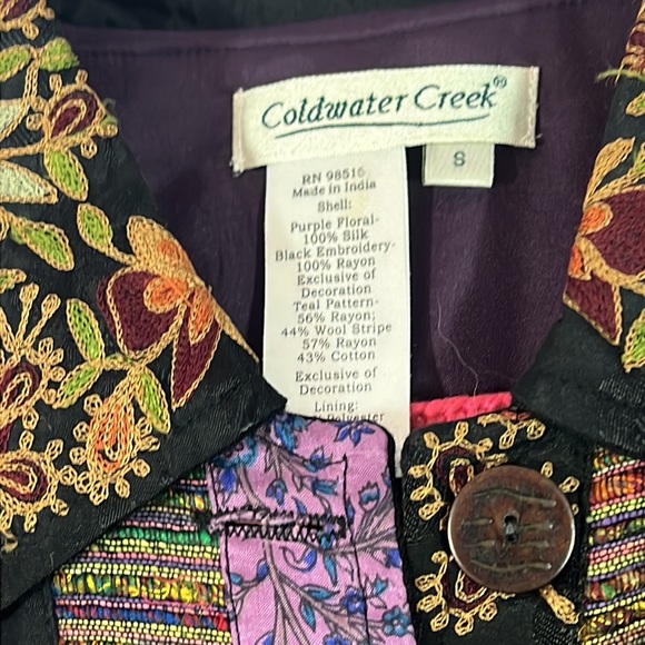 Coldwater Creek sequined, embroidered patchwork lined jacket,colorful,small,SILK - Picture 3 of 4